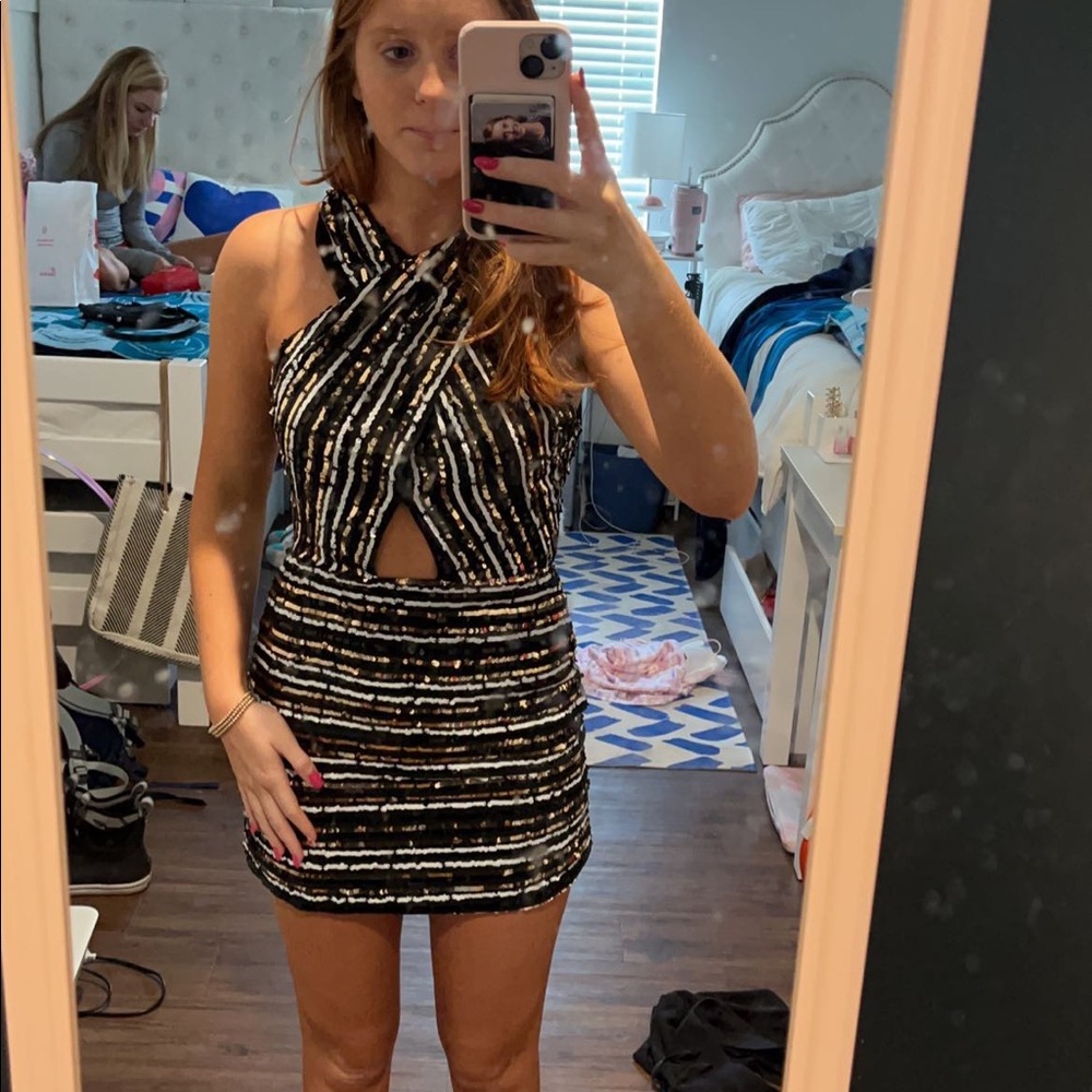 zara crossover sequin mini dress